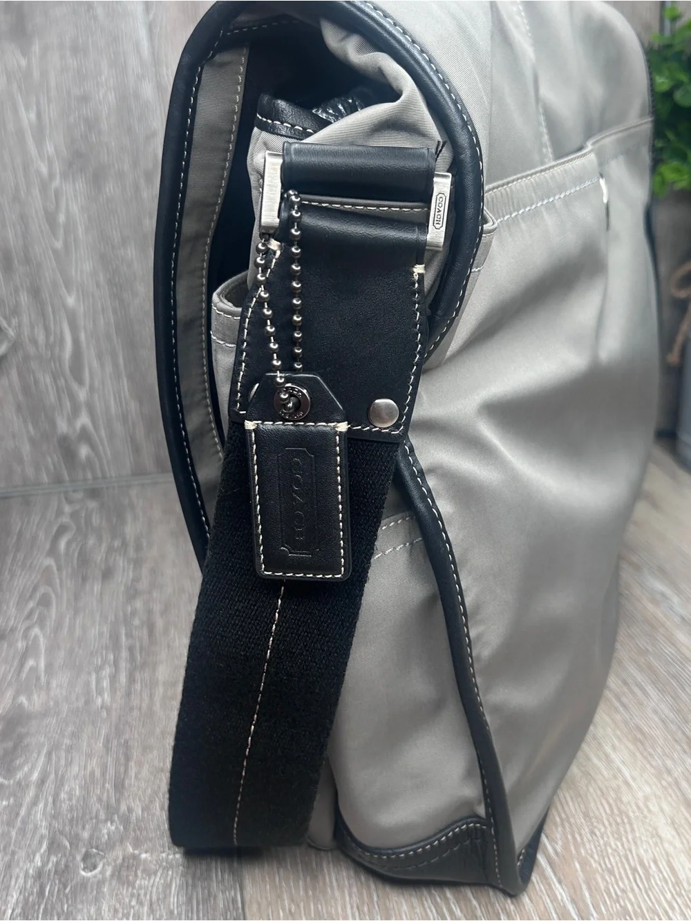 Coach Gray & Black Leather Trim Messenger Bag • Crossbody Laptop Satchel •